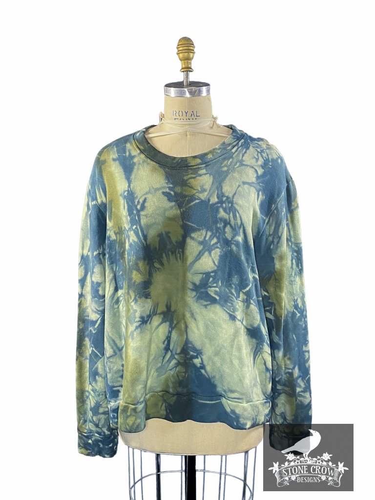 Unisex Crew Neck Tie-Dyed Pull-Over Sweatshirt Glacier Blue